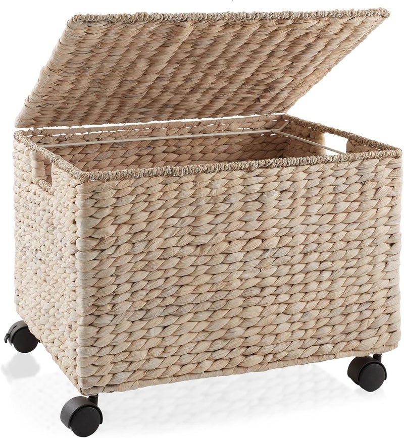 Casafield Rolling Filing Cabinet, Whitewash - Water Hyacinth File Organizer with Lid and Locking Wheels, Home Office Storage for Hanging Folders - Image 4